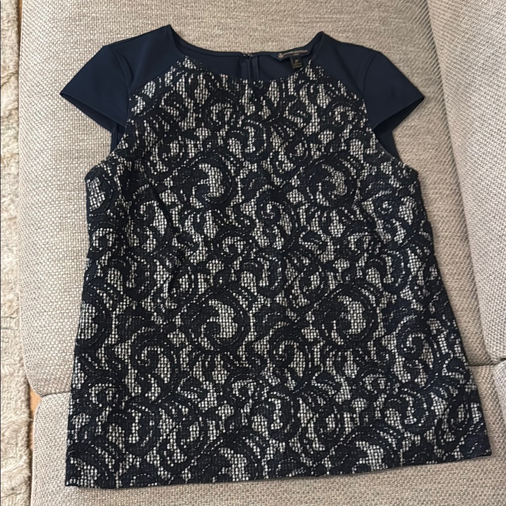 Brooks Brothers Blue Boxy Cap Sleeve Blouse